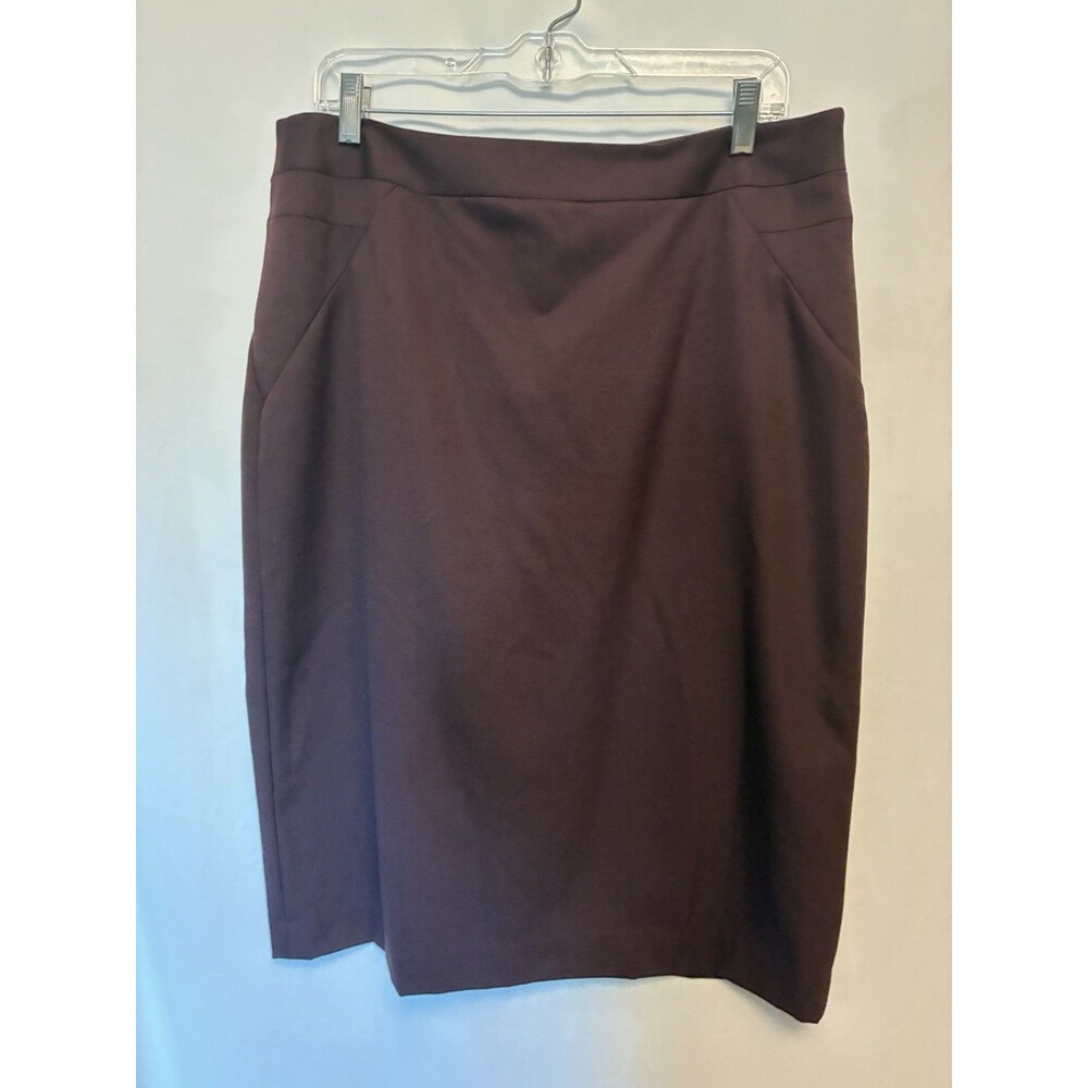 REISS Burgundy Twill Pencil Skirt Lined Zip Solid Size 12 Knee wool blend